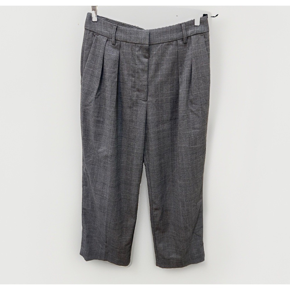 Banana Republic Womens Pleated Wide Leg Pants Gray Glen Plaid 10P Office Work